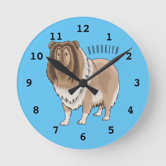 Rough collie dog cartoon illustration  round clock (Front)