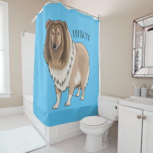 Rough collie dog cartoon illustration  shower curtain