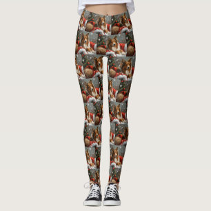 Rough Collie Dog Christmas Festive Leggings