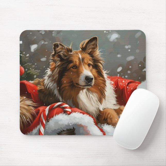 Rough Collie Dog Christmas Festive Mouse Pad (With Mouse)