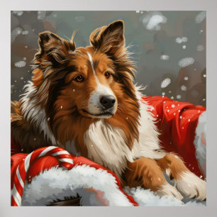 Rough Collie Dog Christmas Festive Poster