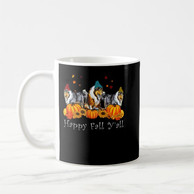 Rough Collie Dog Costume Fall Y'all Funny Thanksgi Coffee Mug (Left)