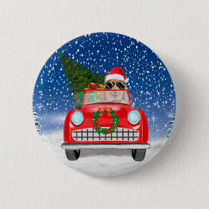 Rough Collie Dog Driving Car In Snow Christmas  6 Cm Round Badge