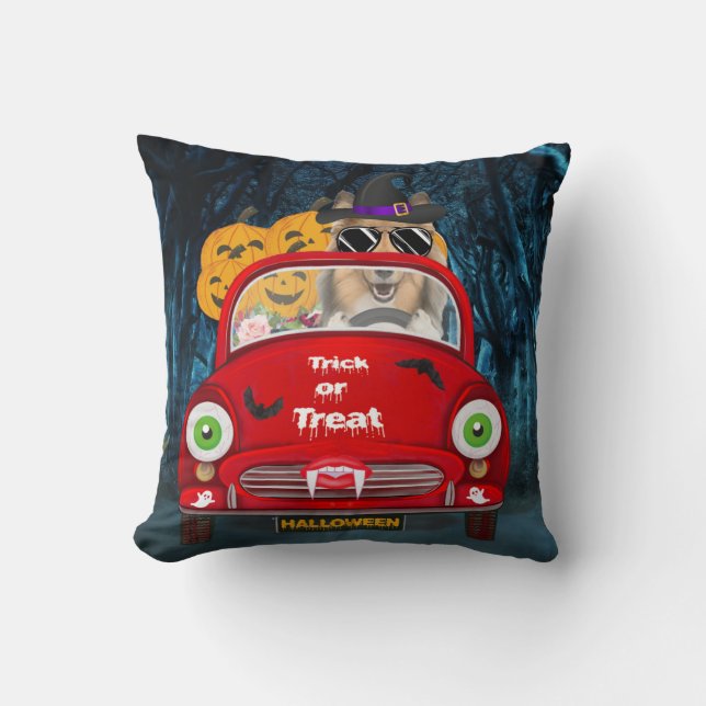Rough Collie Dog Driving Car Scary Halloween  Cushion (Front)