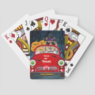 Rough Collie Dog Driving Car Scary Halloween Playing Cards