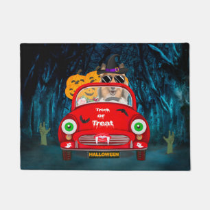 Rough Collie Dog Driving Car Scary Halloween Thro Doormat