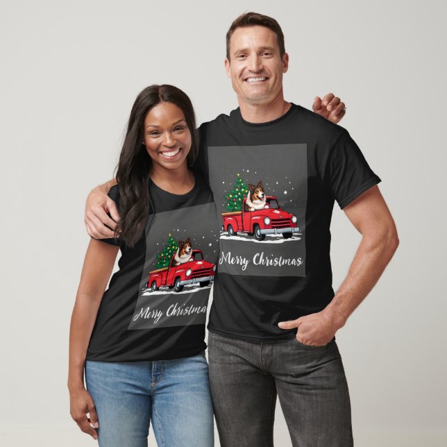 Rough Collie Dog Driving Xmas Truck Christmas Tree T-Shirt (Unisex)