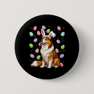 Rough Collie Dog Easter Egg Hunt Bunny Ear Easter 6 Cm Round Badge