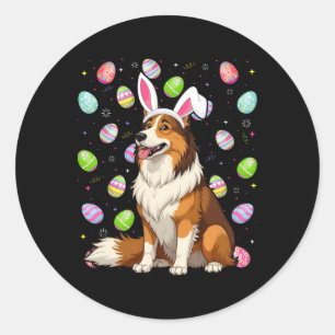 Rough Collie Dog Easter Egg Hunt Bunny Ear Easter Classic Round Sticker
