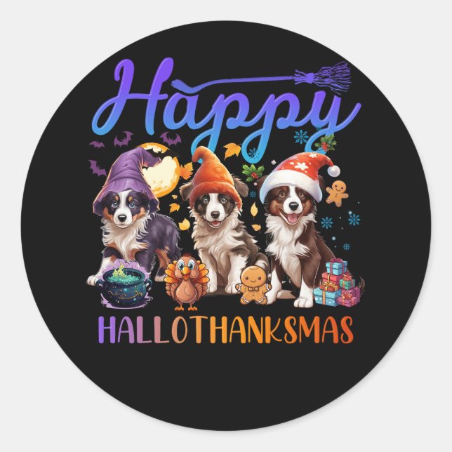 Rough Collie Dog Halloween Christmas Happy Halloth Classic Round Sticker (Front)