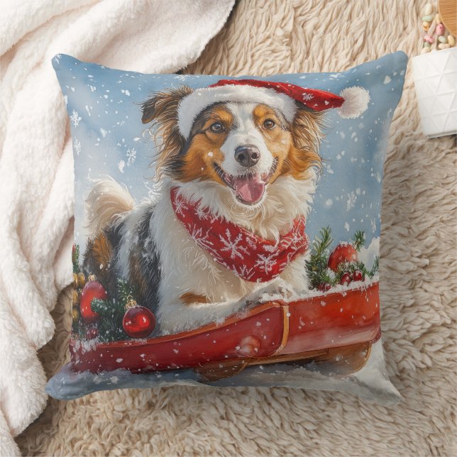 Rough Collie Dog in Sledge Let it Snow Christmas Cushion (Blanket)