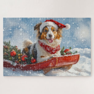 Rough Collie Dog in Sledge Let it Snow Christmas Jigsaw Puzzle