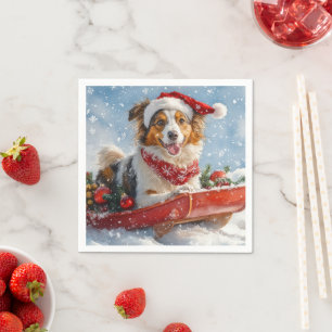Rough Collie Dog in Sledge Let it Snow Christmas Napkin