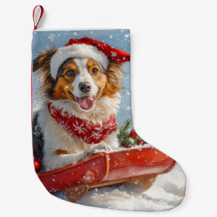 Rough Collie Dog in Sledge Let it Snow Christmas Small Christmas Stocking