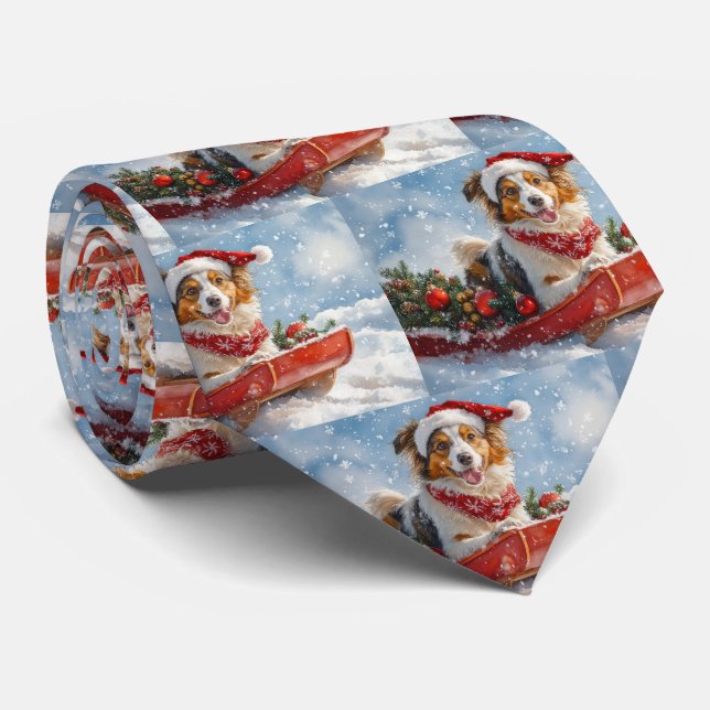 Rough Collie Dog in Sledge Let it Snow Christmas Tie (Rolled)