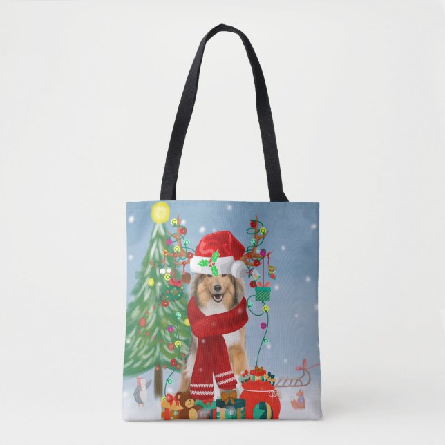 Rough Collie Dog in Snow Christmas Gift  Tote Bag (Front)