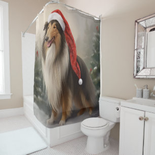 Rough Collie Dog in Snow Christmas Shower Curtain