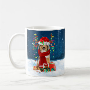 Rough Collie Dog in Snow with Christmas Gifts  Coffee Mug