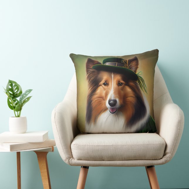 Rough Collie Dog in St. Patrick's Day Dress Cushion (Chair)