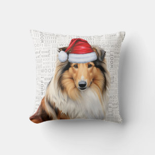 Rough Collie Dog Lover Christmas Holiday Cushion