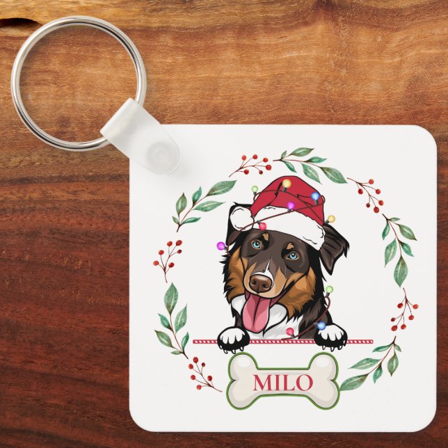 Rough Collie Dog Personalised Christmas Gift Key Ring (Front)