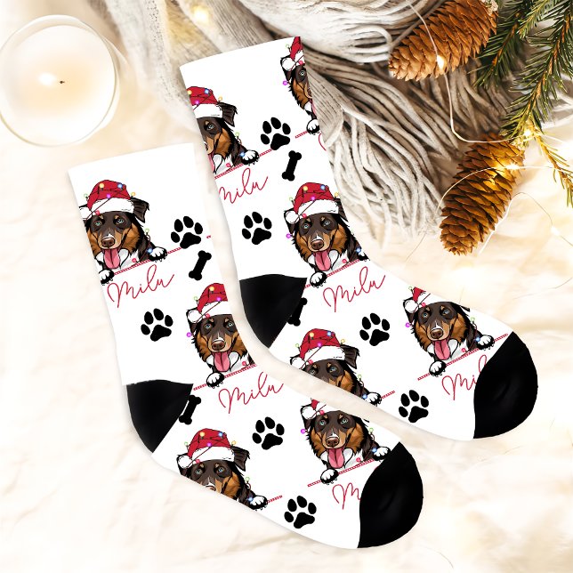 Rough Collie Dog Personalised Christmas Gift Socks (Creator Uploaded)