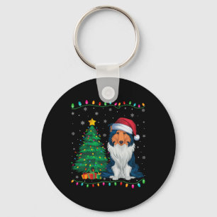 Rough Collie Dog Santa Hat Men Women Kids Xmas Tre Key Ring
