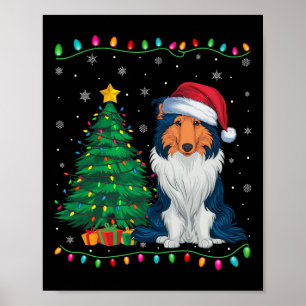 Rough Collie Dog Santa Hat Men Women Kids Xmas Tre Poster