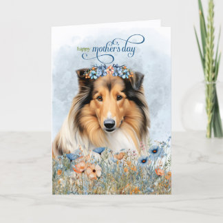Rough Collie Dog Wildflowers Mother's Day Holiday Card
