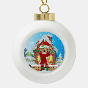 Rough Collie dog with Christmas gifts Ceramic Ball Christmas Ornament
