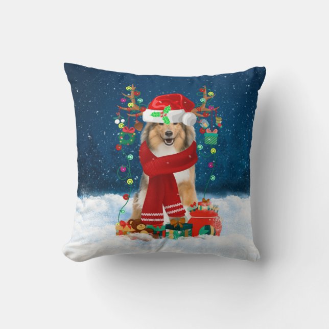 Rough Collie dog with Christmas gifts Cushion (Front)