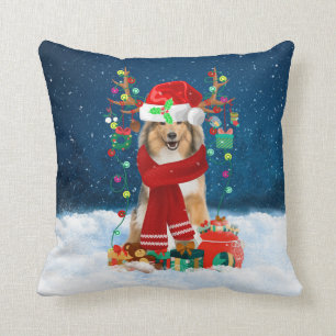 Rough Collie dog with Christmas gifts Cushion