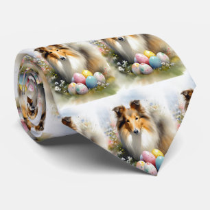 Rough Collie Dog with Easter Eggs Holiday  Tie