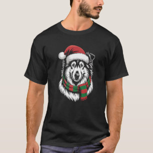Rough Collie Dog Xmas Santa Hat Scarf Christmas Co T-Shirt