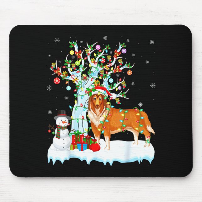 Rough Collie Dog Xmas Tree Lighting Rough Collie C Mouse Pad (Front)