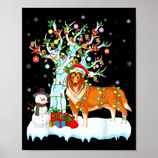 Rough Collie Dog Xmas Tree Lighting Rough Collie C Poster (Front)