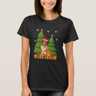 Rough Collie Dog Xmas Tree Lights Santa Hat Ugly C T-Shirt