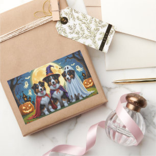 Rough Collie Dogs Pumpkin Halloween Funny Rectangular Sticker