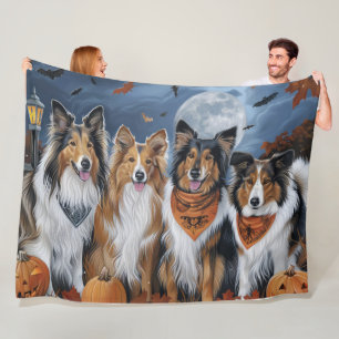 Rough Collie Halloween Spooky Fleece Blanket
