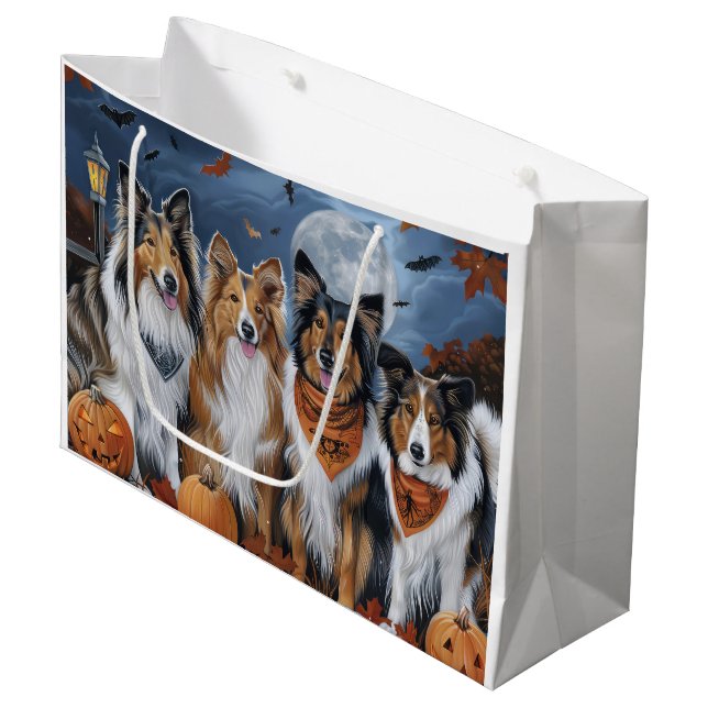 Rough Collie Halloween Spooky Large Gift Bag (Front Angled)