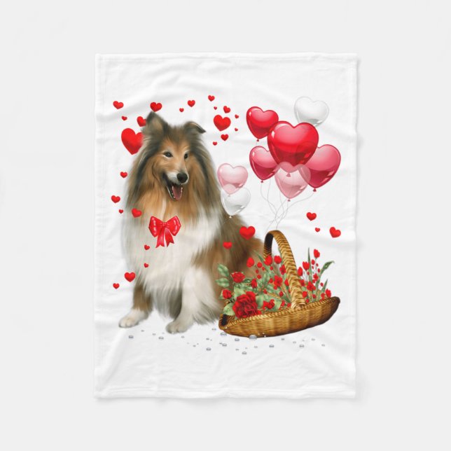 Rough Collie Heart Balloon Happy Valentine Day Dog Fleece Blanket (Front)