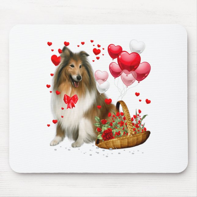 Rough Collie Heart Balloon Happy Valentine Day Dog Mouse Pad (Front)