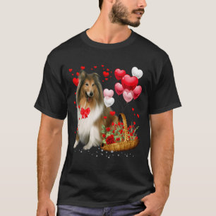 Rough Collie Heart Balloon Happy Valentine Day Dog T-Shirt