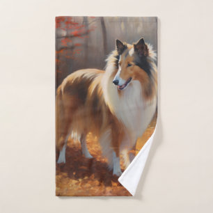 Rough Collie in Autumn Leaves Fall Inspire Bath Towel Set