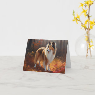 Rough Collie in Autumn Leaves Fall Inspire Card