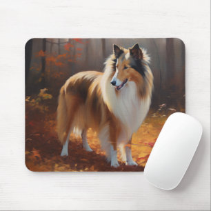 Rough Collie in Autumn Leaves Fall Inspire Mouse Pad
