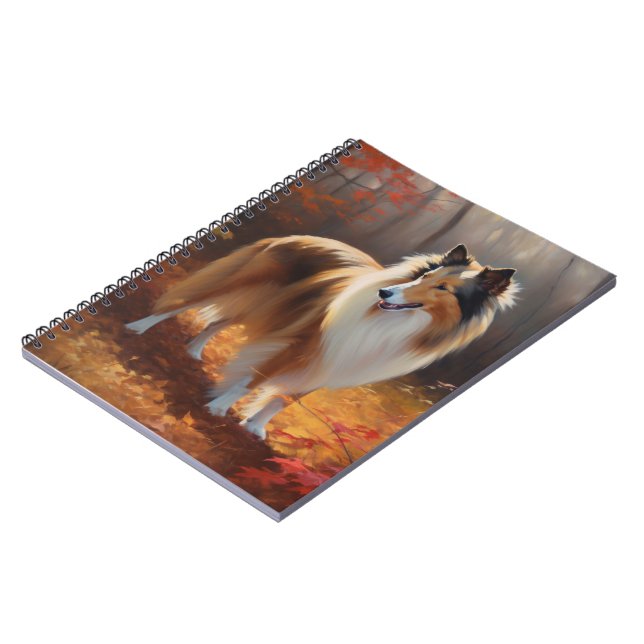 Rough Collie in Autumn Leaves Fall Inspire Notebook (Left Side)
