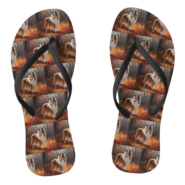 Rough Collie in Autumn Leaves Fall Inspire Thongs (Footbed)
