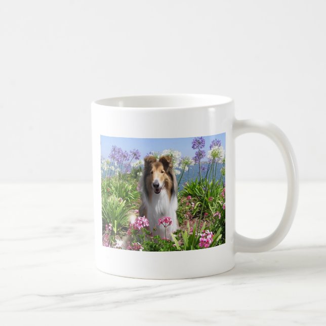 Rough Collie in Flowers Mug (Right)