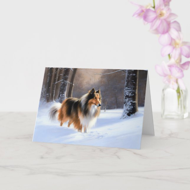 Rough Collie Let It Snow Christmas Card (Orchid)